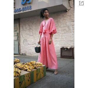 Manning Cartel Pink Demure Feminine FLowy Balloon Art Maxi Dress Sz 8 NWT